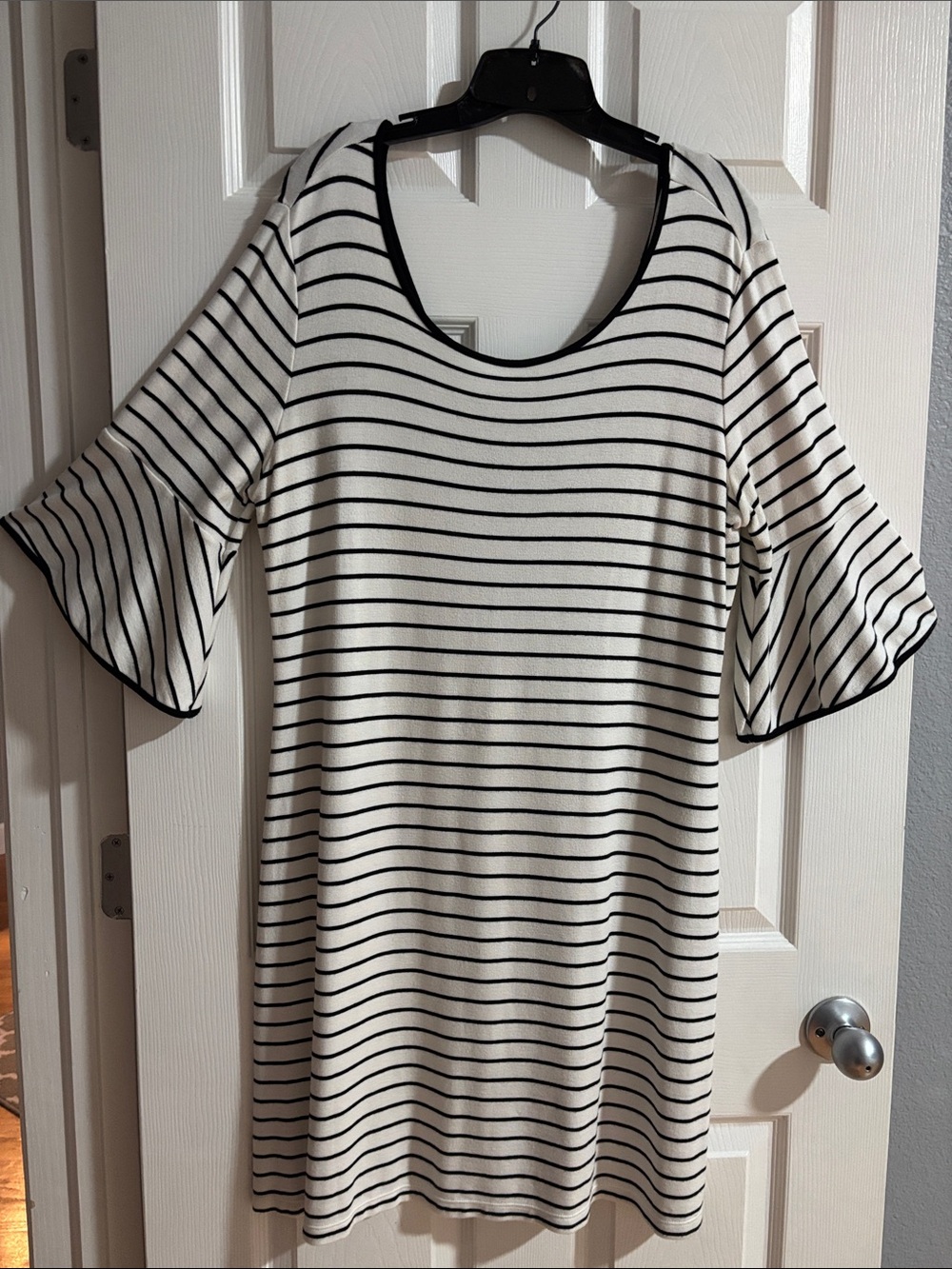 Striped Scoop Neck Women’s Dress in White and Black